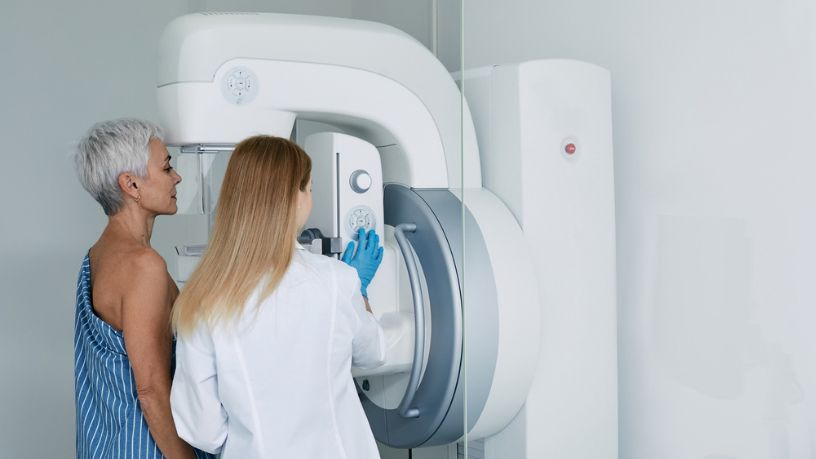 Women getting a mammogram